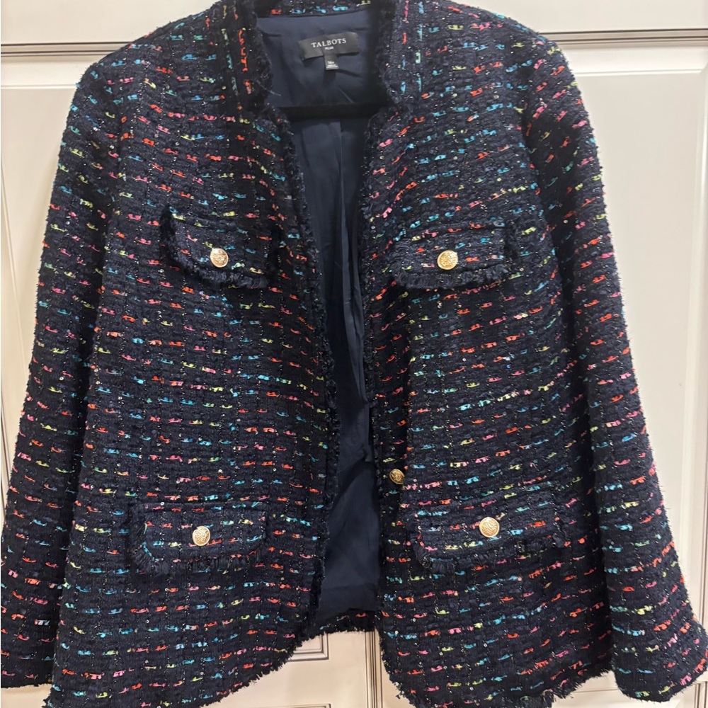 Talbots Navy Tweed Blazer with Multicolor Flecks and some sparkle